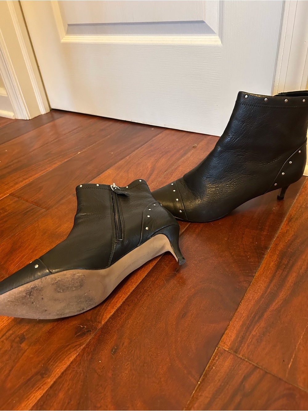 Avec Les Filles Black Studded Leather Ankle Booties